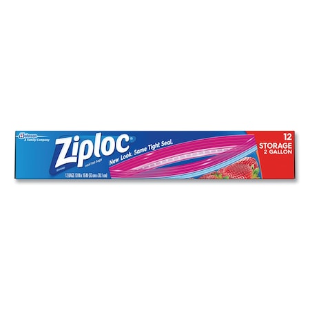 Ziploc Double Zipper Storage Bags, 8 qt, 13" x 15", Clear, 12/Box 664531